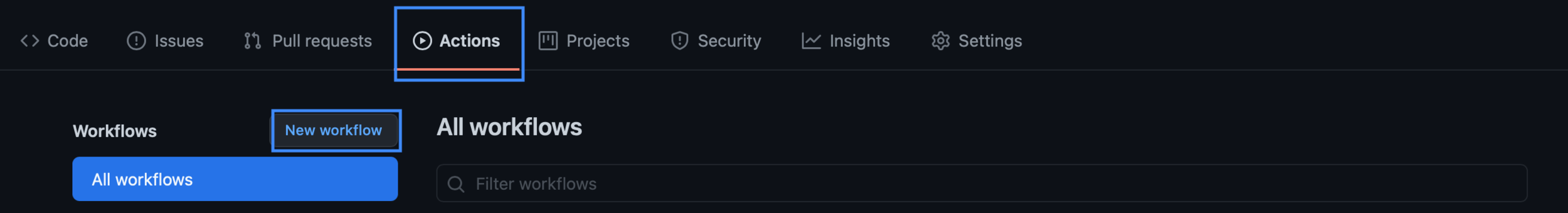 Click the New workflow on your GitHub repository.