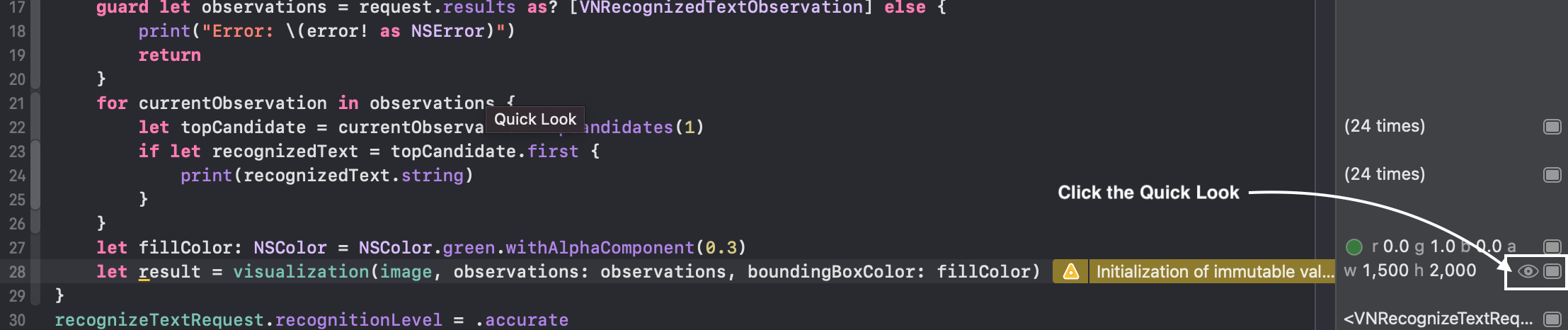 To open the result image, click the QuickLook.