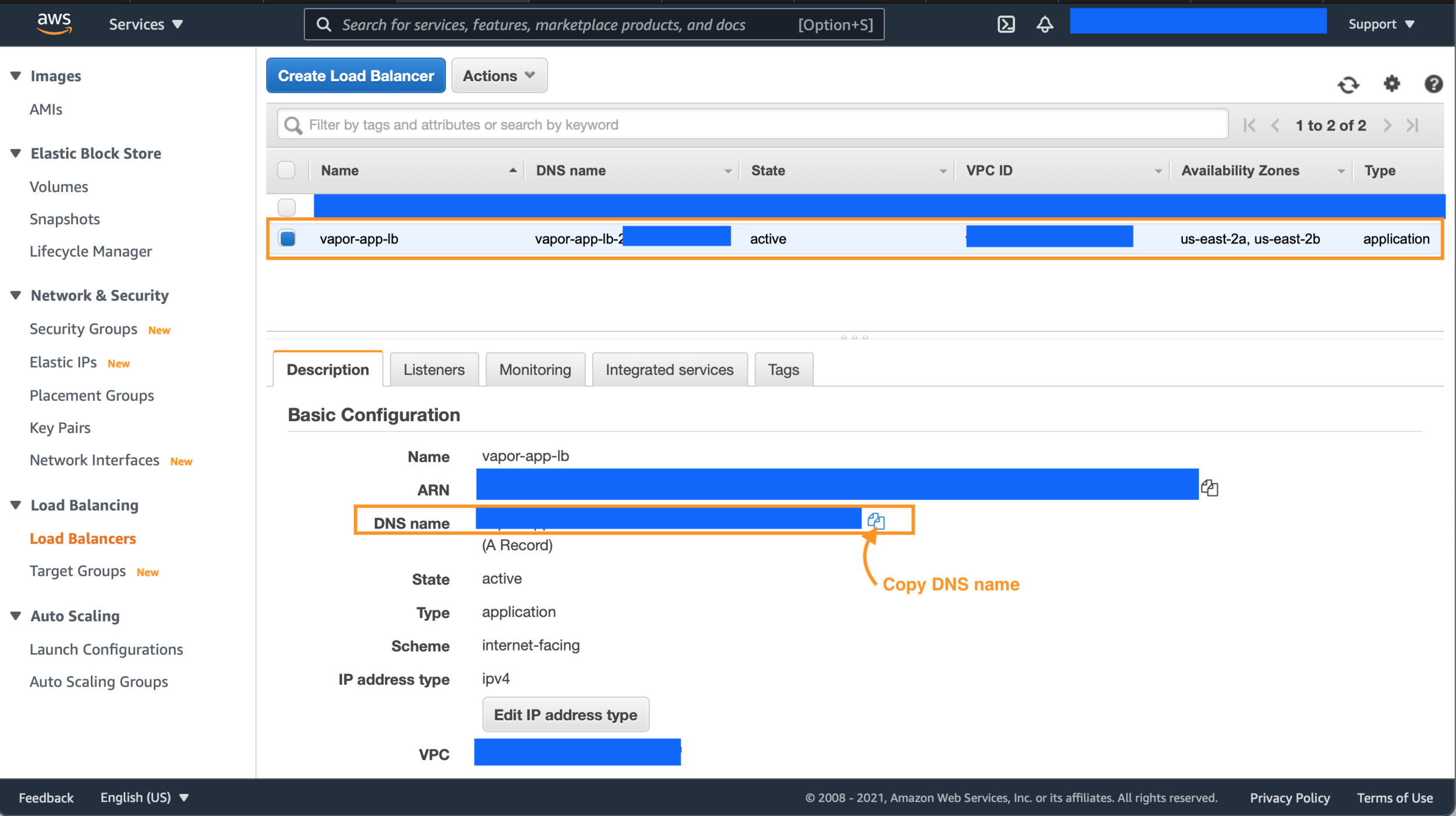 That’s all. Now you can access your Vapor Server by using the DNS name. Copy and Pasted it to your web browser and then check whether it can access or not.