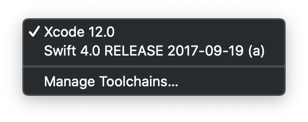 Xcode -> Tool Chains -> Select Swift 4.0 RELEASE 2017-09-19 (a)