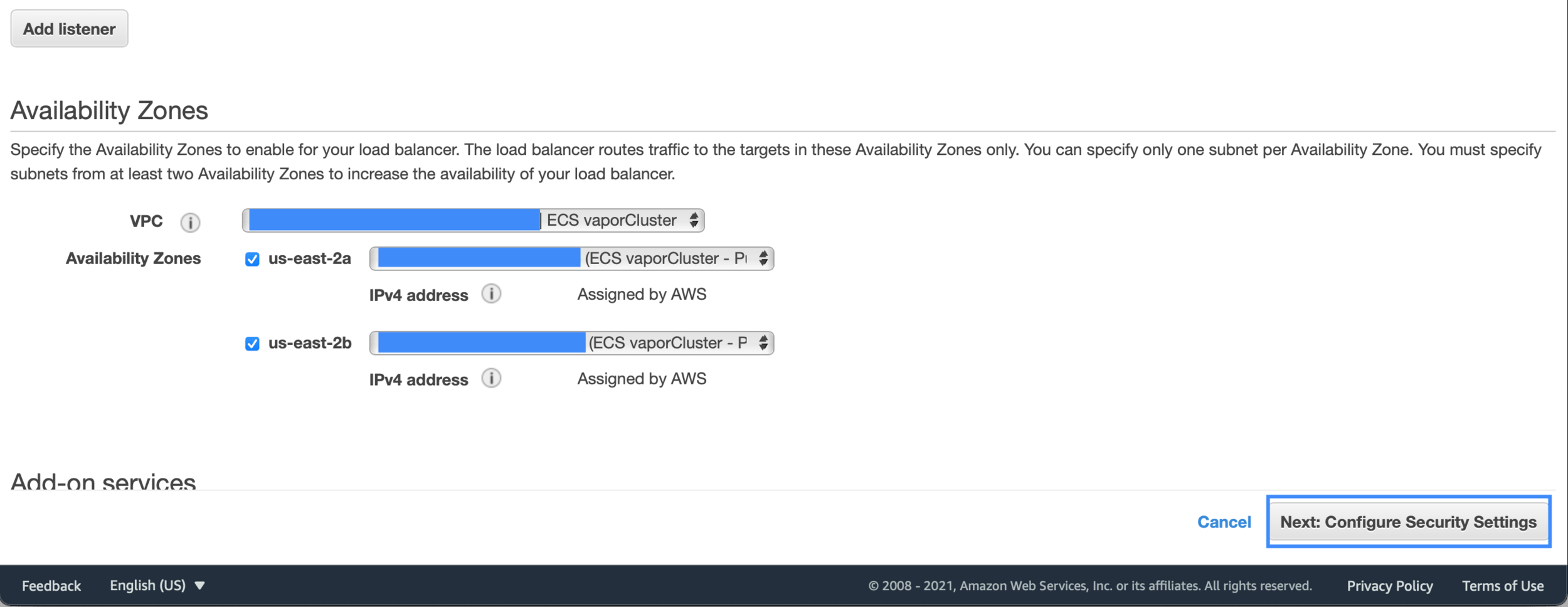 Please set up the VPC of the ECS created in the previous post.